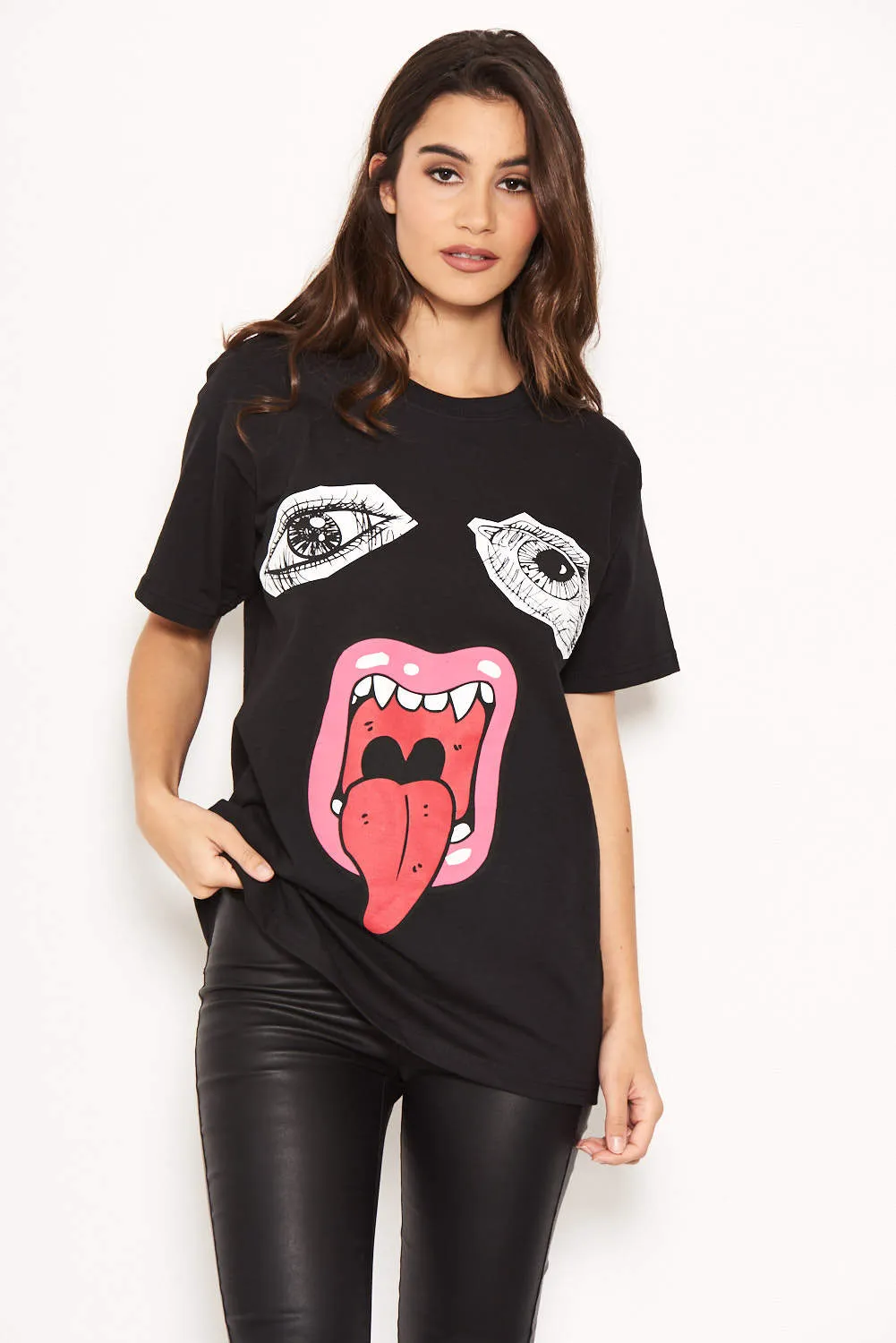 Face Print Black T-Shirt sold by AX Paris product image thumbnail 5