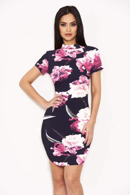 Navy Mini Dress With Floral Detail sold by AX Paris