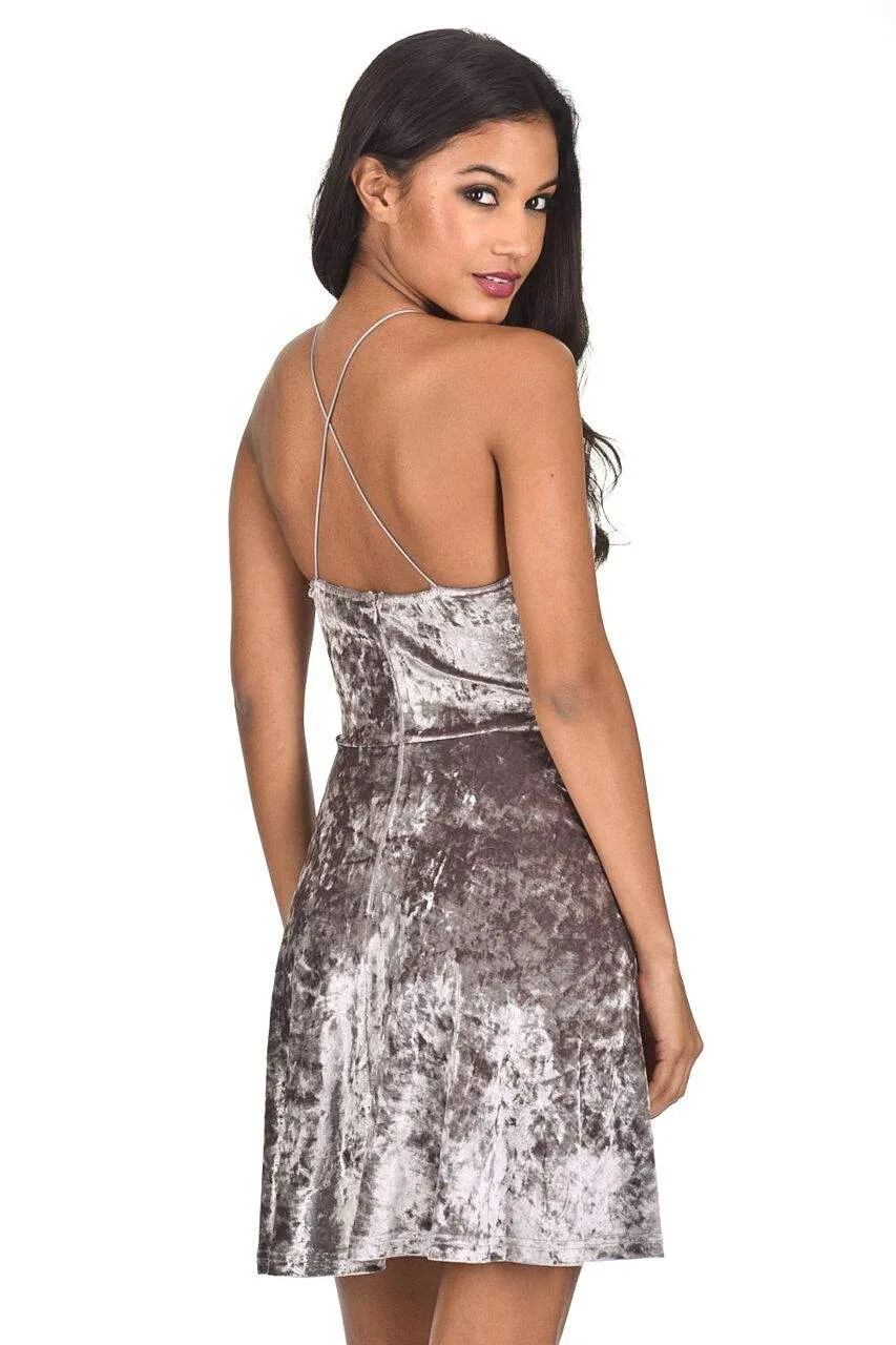 Silver Velvet Skater Dress sold by AX Paris product image thumbnail 3