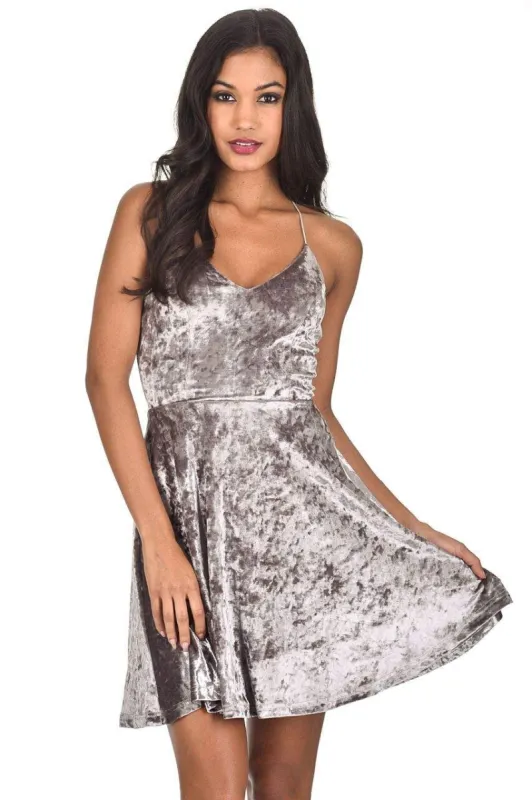 Silver Velvet Skater Dress sold by AX Paris
