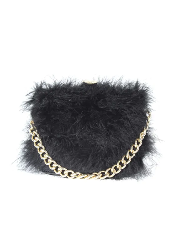 Black Feather Gold Chain Clutch Bag sold by AX Paris