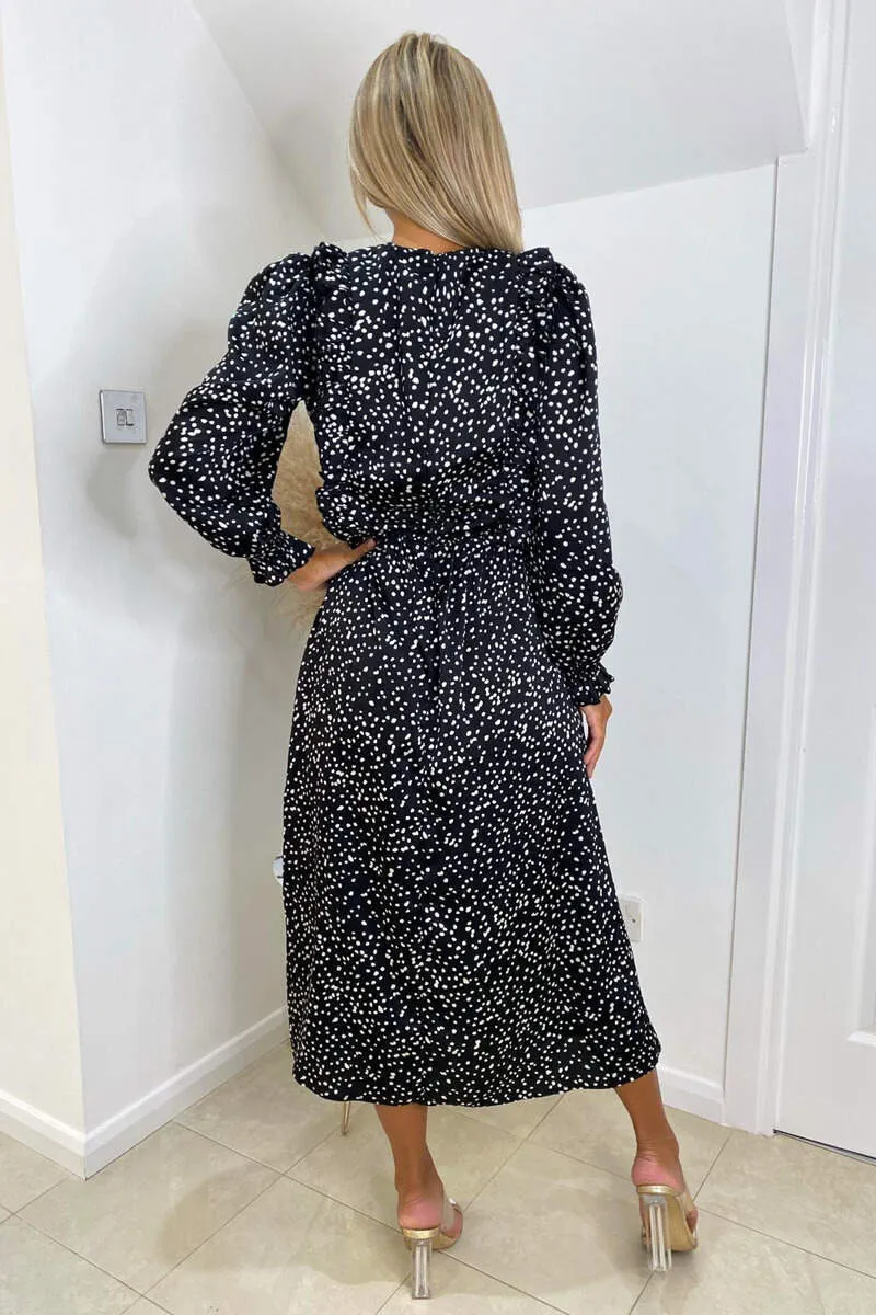 Black Printed Frill Front Midi Dress sold by AX Paris product image thumbnail 4