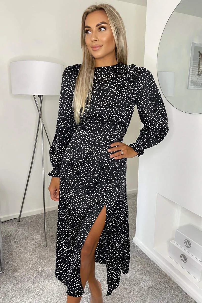 Black Printed Frill Front Midi Dress sold by AX Paris product image thumbnail 2