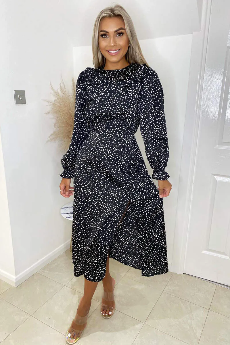 Black Printed Frill Front Midi Dress sold by AX Paris product image thumbnail 3