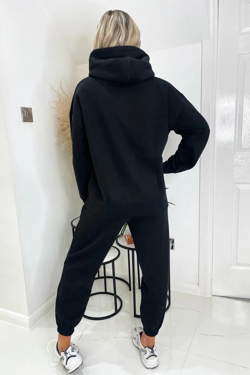 Black French Riviera Embroidered Slogan Hoodie Lounge Set sold by AX Paris product image thumbnail 4