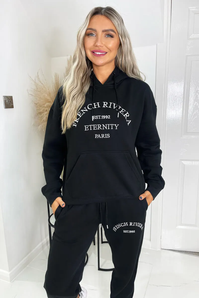Black French Riviera Embroidered Slogan Hoodie Lounge Set sold by AX Paris product image thumbnail 2
