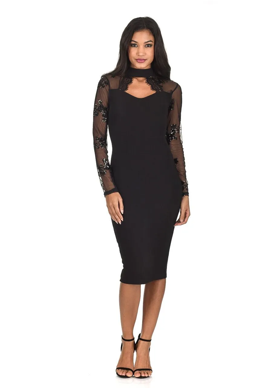 Black Sequin Sleeved Dress sold by AX Paris product image thumbnail 2