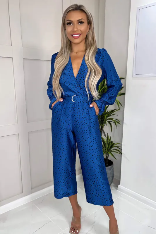 Blue And Black Printed Wrap Over Belted Jumpsuit sold by AX Paris