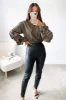 Khaki Printed Gathered Split Sleeve Blouse sold by AX Paris