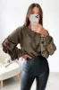 Khaki Printed Gathered Split Sleeve Blouse sold by AX Paris