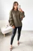Khaki Printed Gathered Split Sleeve Blouse sold by AX Paris