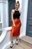 Rust Satin Midi Skirt sold by AX Paris