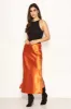 Rust Satin Midi Skirt sold by AX Paris