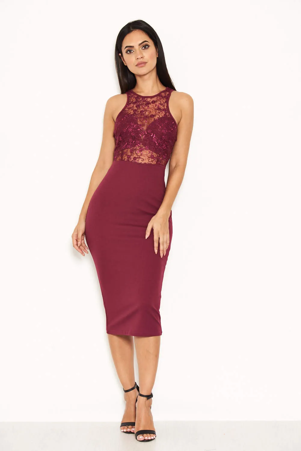 Plum Midi Dress With Lace Top sold by AX Paris product image thumbnail 2