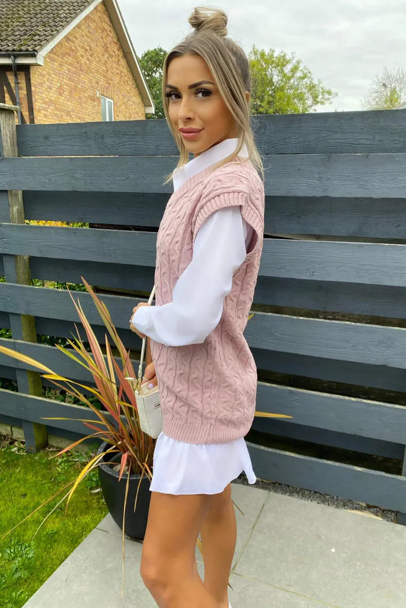 Pink Cable Knit Tank Top sold by AX Paris product image thumbnail 3