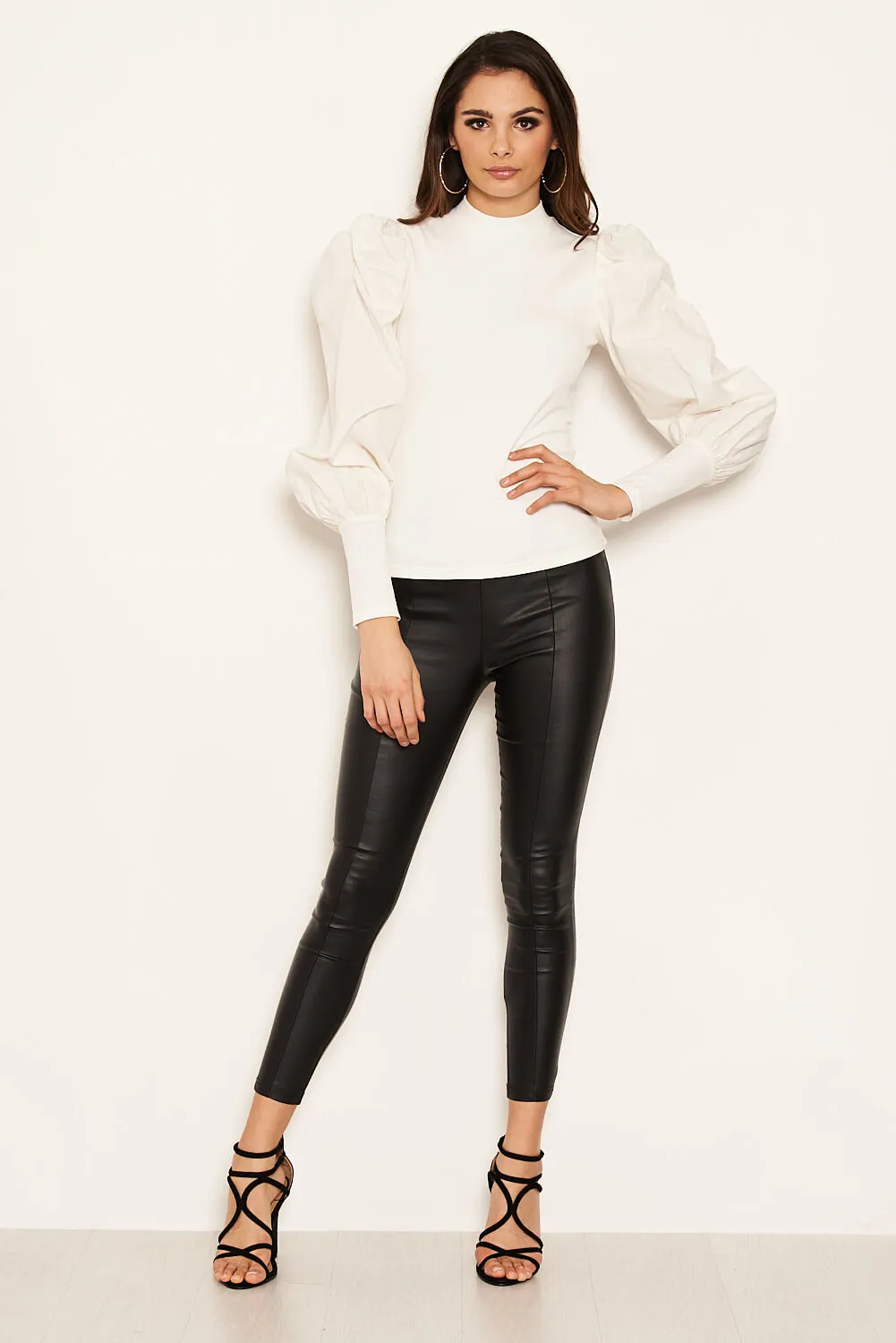 Cream Poplin Sleeve Knitted Top sold by AX Paris product image thumbnail 2