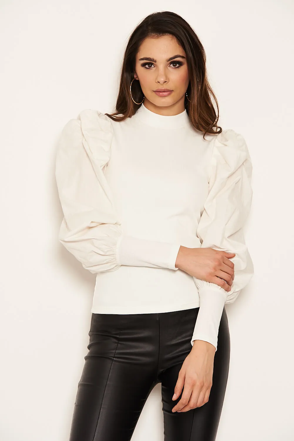 Cream Poplin Sleeve Knitted Top sold by AX Paris product image thumbnail 3
