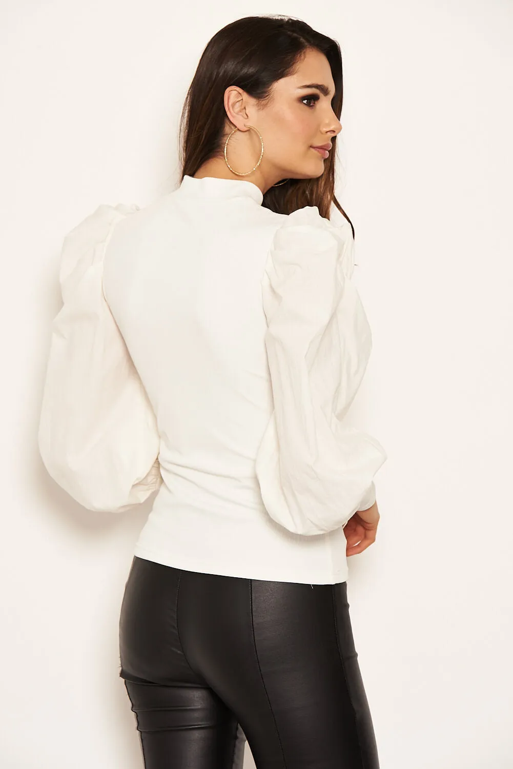 Cream Poplin Sleeve Knitted Top sold by AX Paris product image thumbnail 4