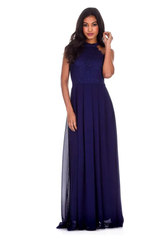 Navy Lace Choker Neck Maxi Dress sold by AX Paris