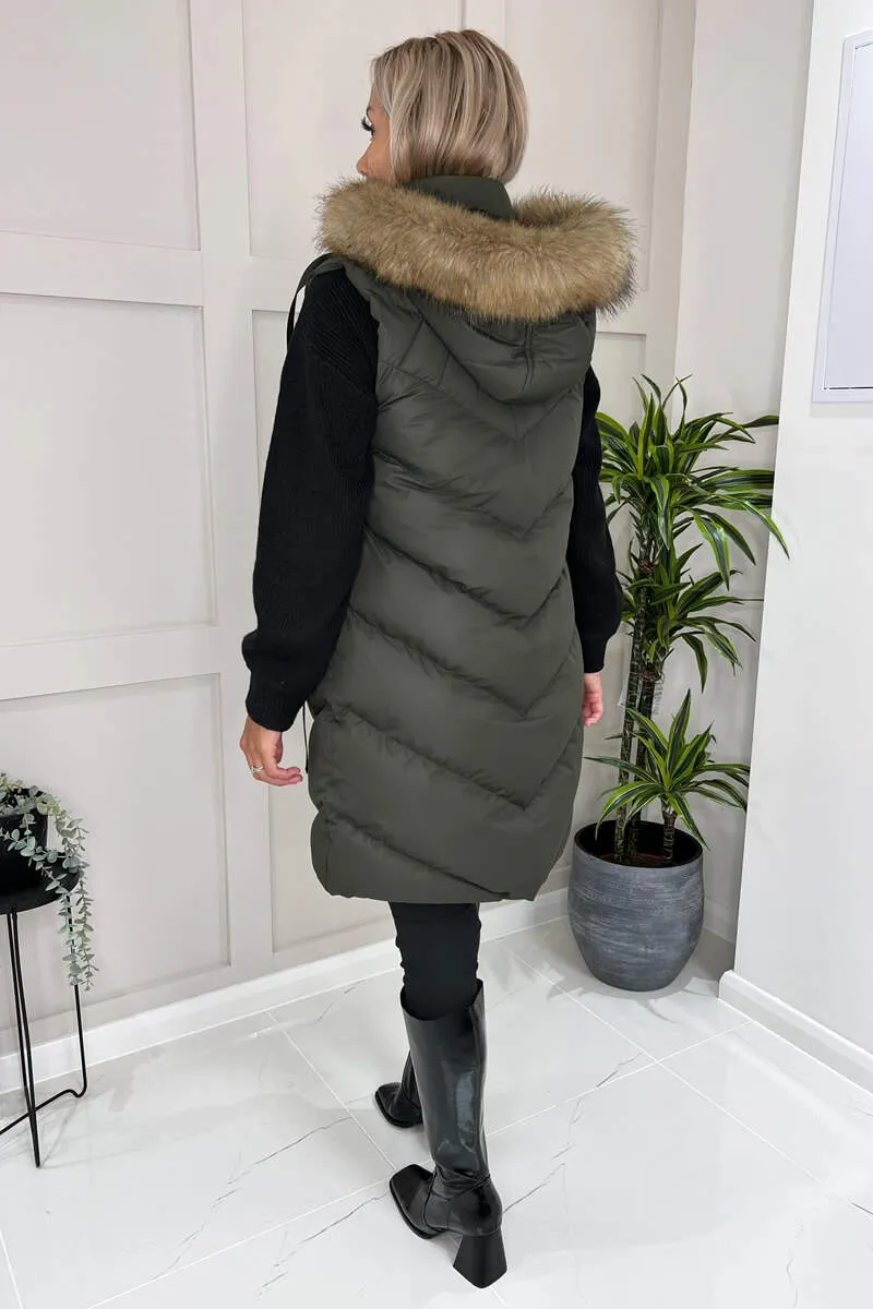 Khaki Faux Fur Hooded Gilet sold by AX Paris product image thumbnail 5