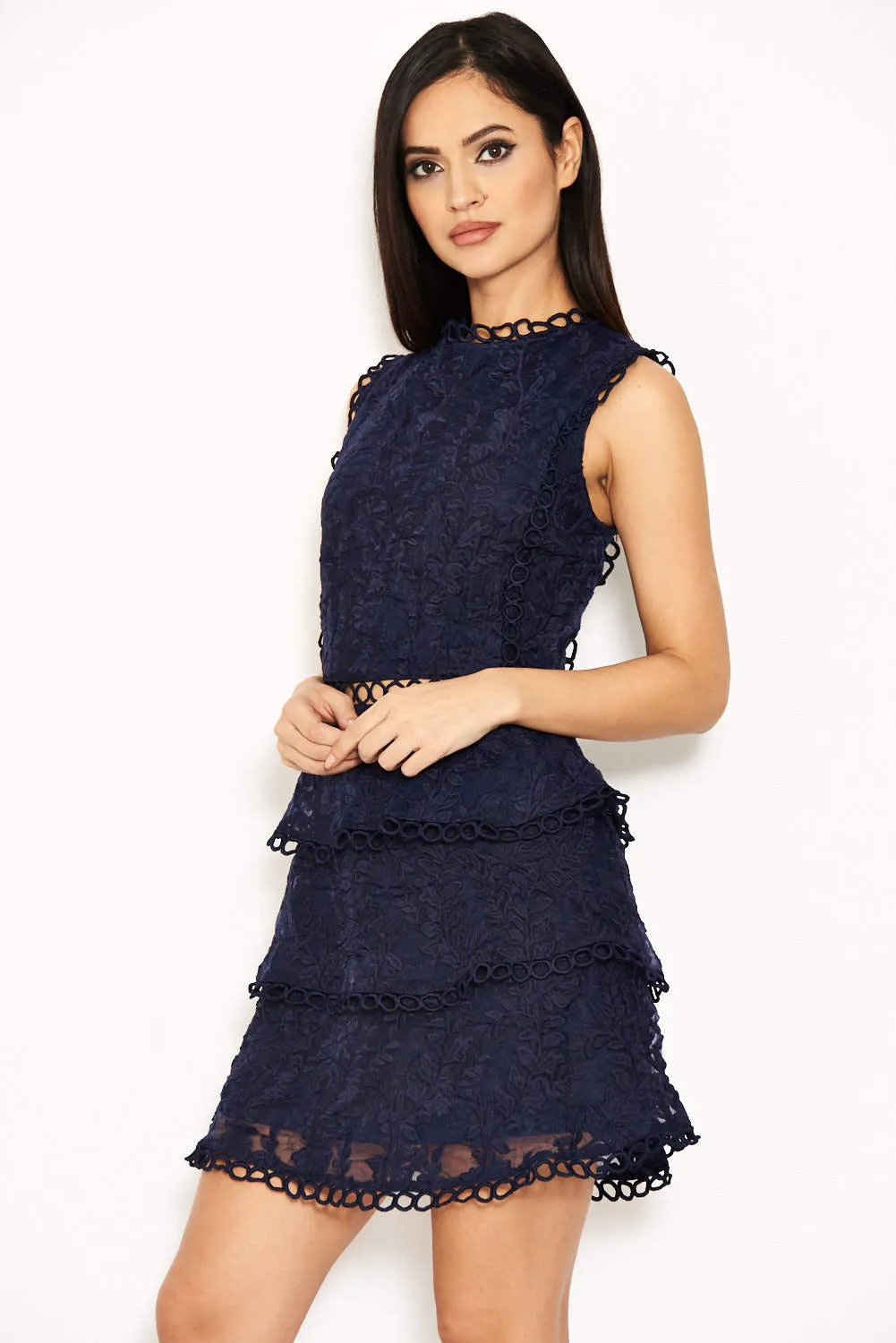 Navy Cut Out Crochet Mini Dress sold by AX Paris product image thumbnail 4