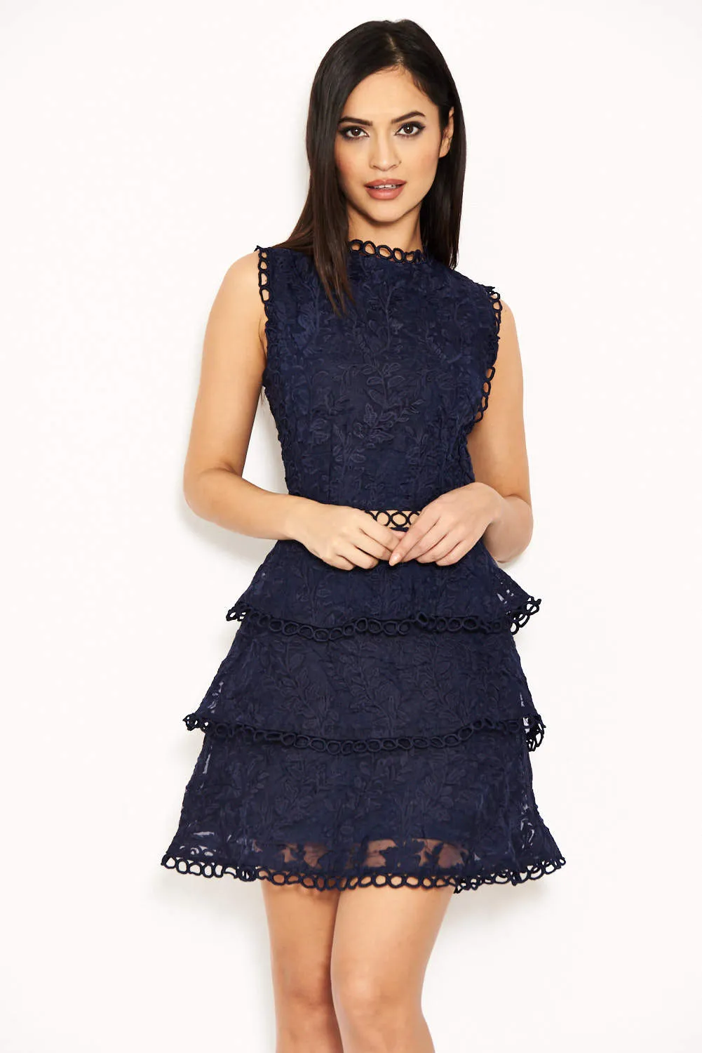 Navy Cut Out Crochet Mini Dress sold by AX Paris