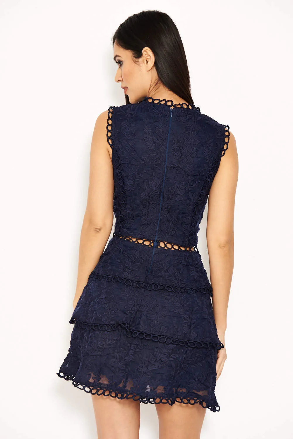 Navy Cut Out Crochet Mini Dress sold by AX Paris product image thumbnail 3
