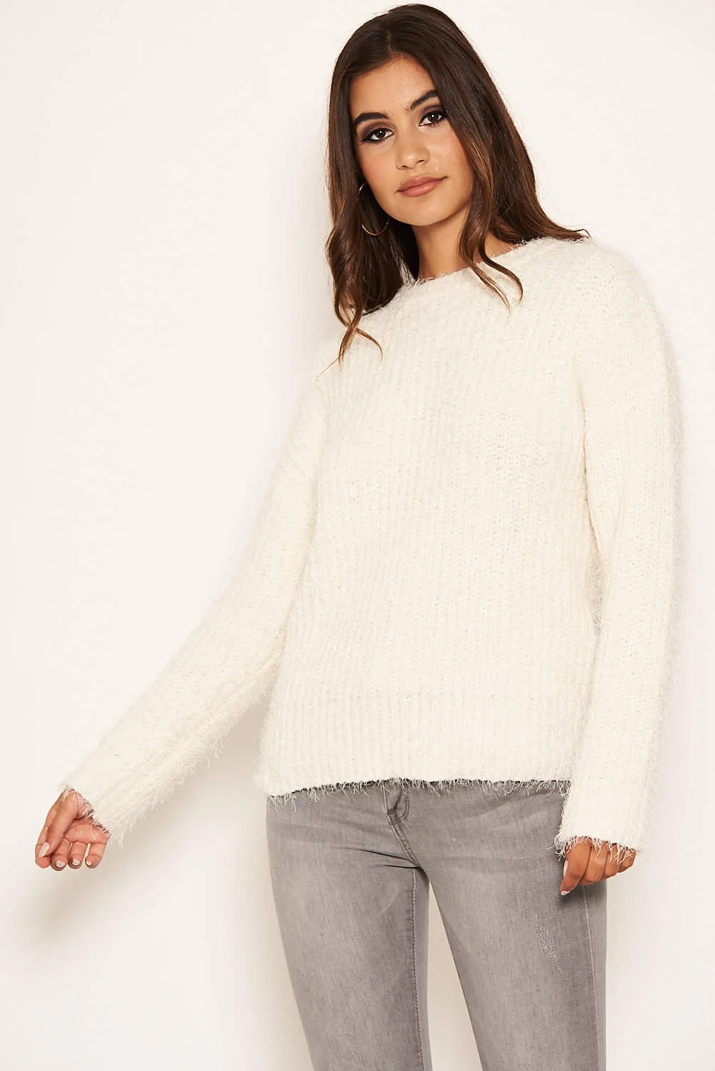 Cream Chenille Knitted Jumper sold by AX Paris product image thumbnail 5