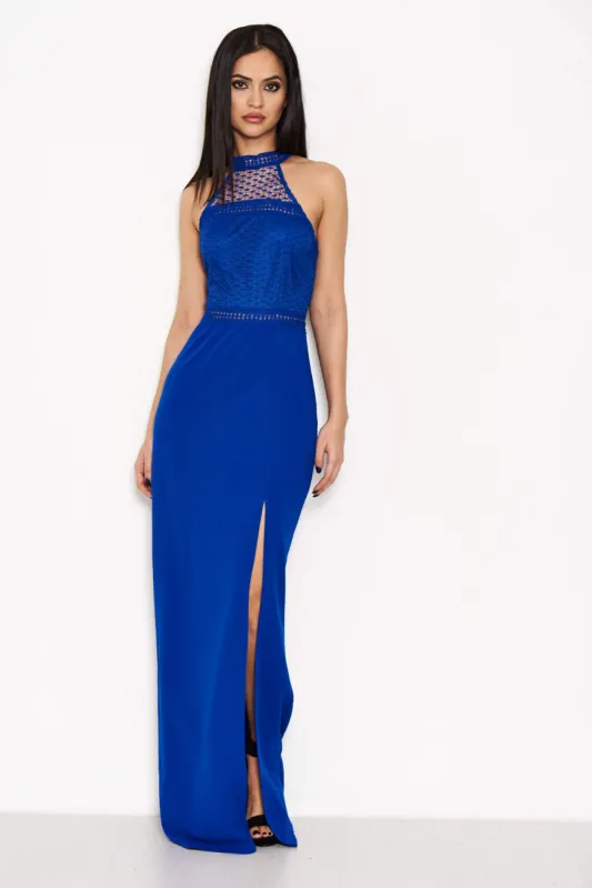 Blue Crochet Top High Neck Maxi Dress sold by AX Paris