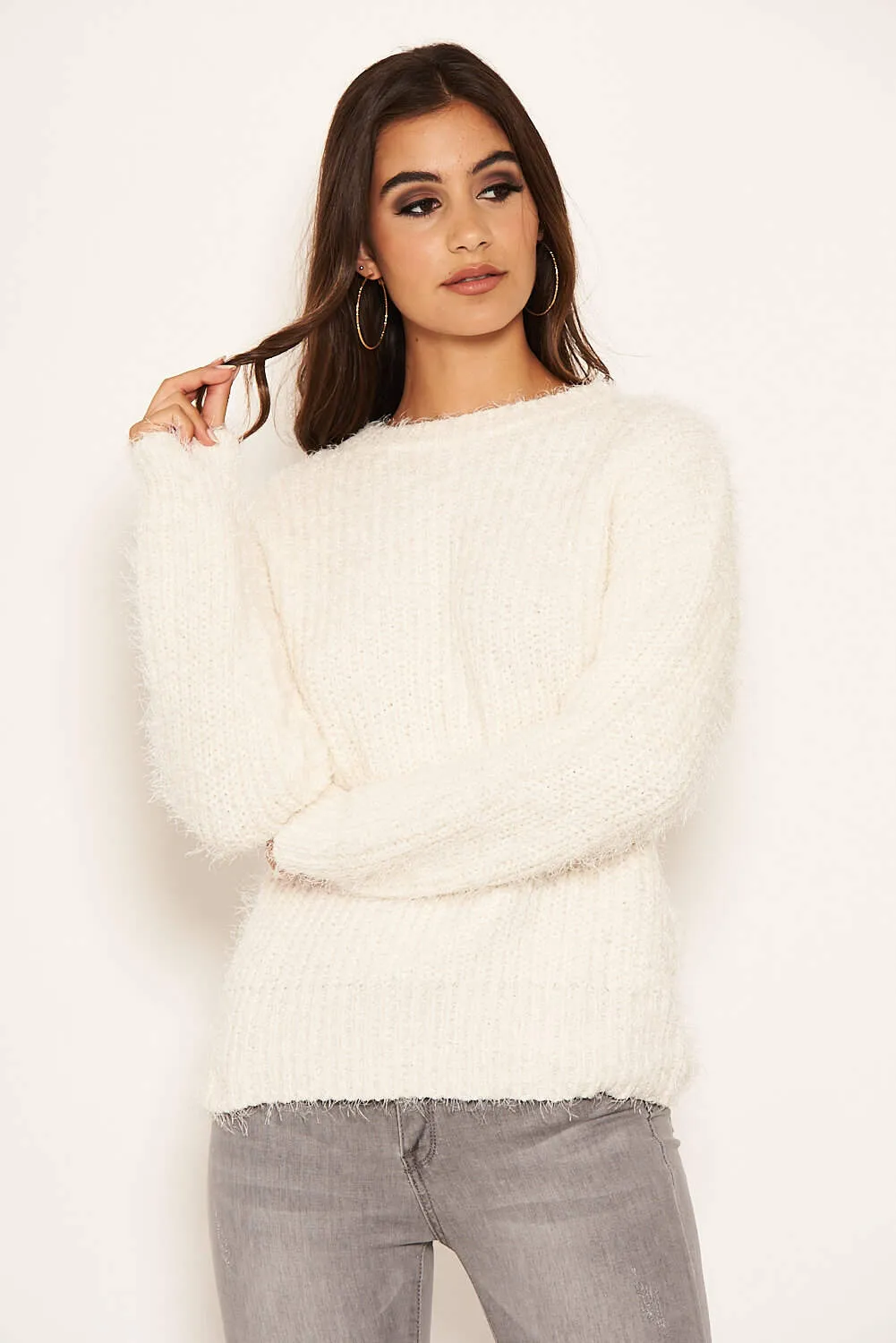 Cream Chenille Knitted Jumper sold by AX Paris