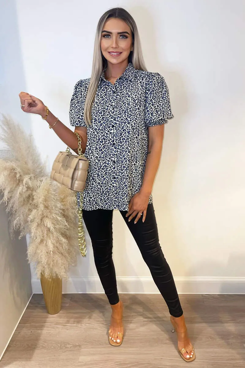 Blue Animal Printed Elasticated Sleeve Shirt sold by AX Paris product image thumbnail 4