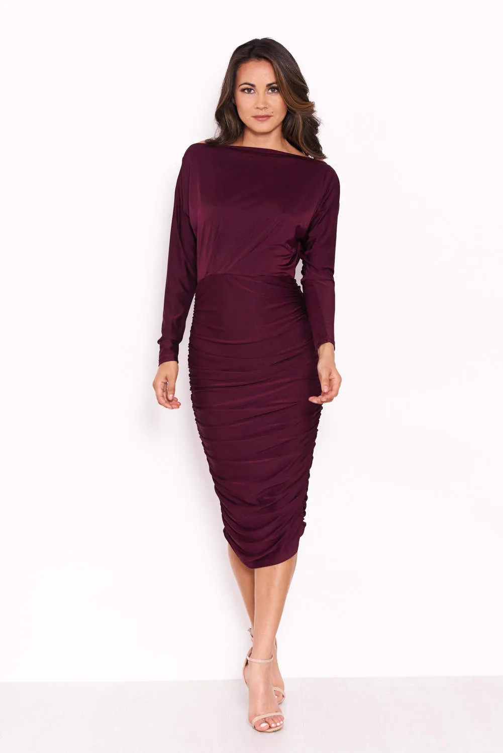 Plum Boat Neck Dress With Ruched Detail sold by AX Paris product image thumbnail 2