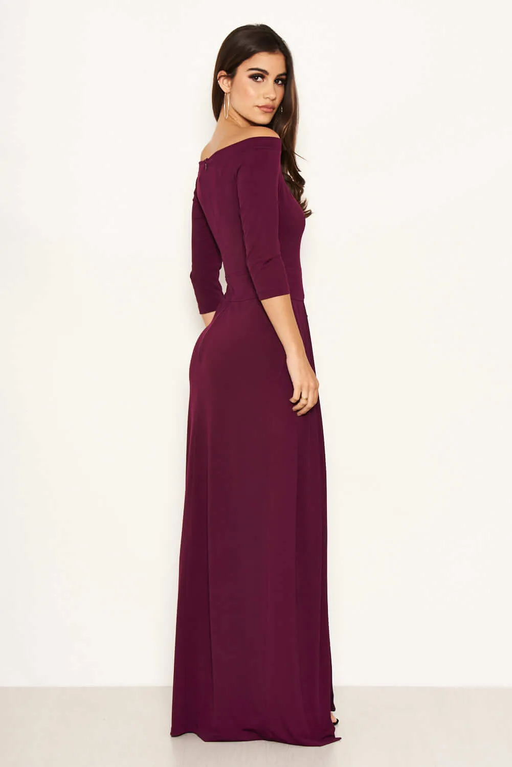 Plum Off The Shoulder Slit Maxi Dress sold by AX Paris product image thumbnail 3
