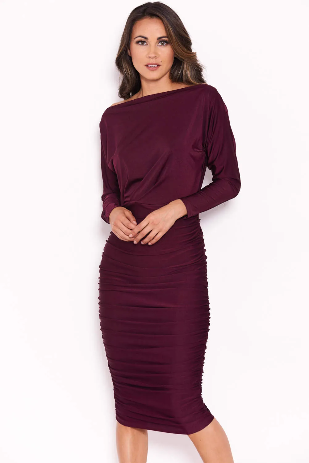 Plum Boat Neck Dress With Ruched Detail sold by AX Paris product image thumbnail 4