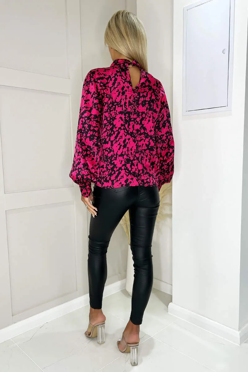 Cerise and Black Print High Neck Long Sleeve Top sold by AX Paris product image thumbnail 4
