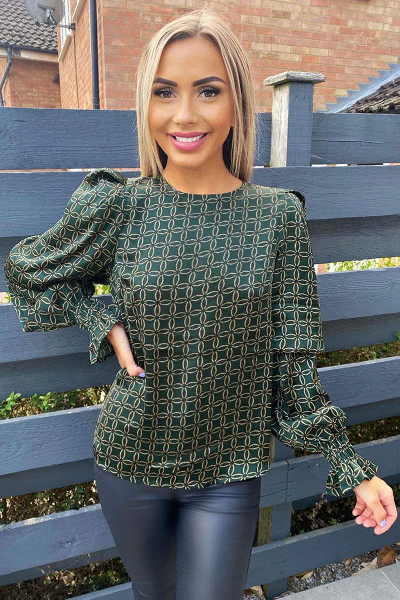 Teal Chain Printed Double Puff Sleeve Top sold by AX Paris product image thumbnail 3