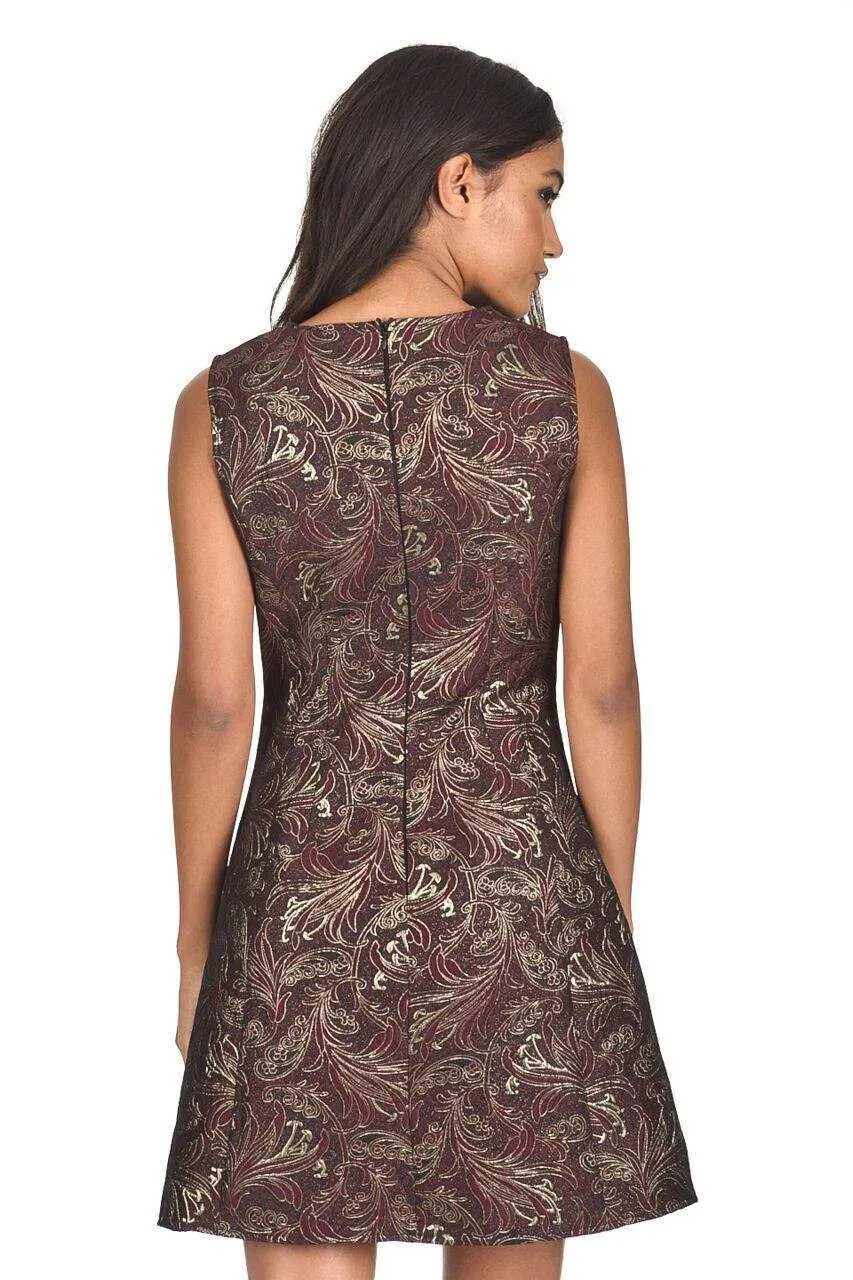 Plum Printed Metallic Skater Dress sold by AX Paris product image thumbnail 3