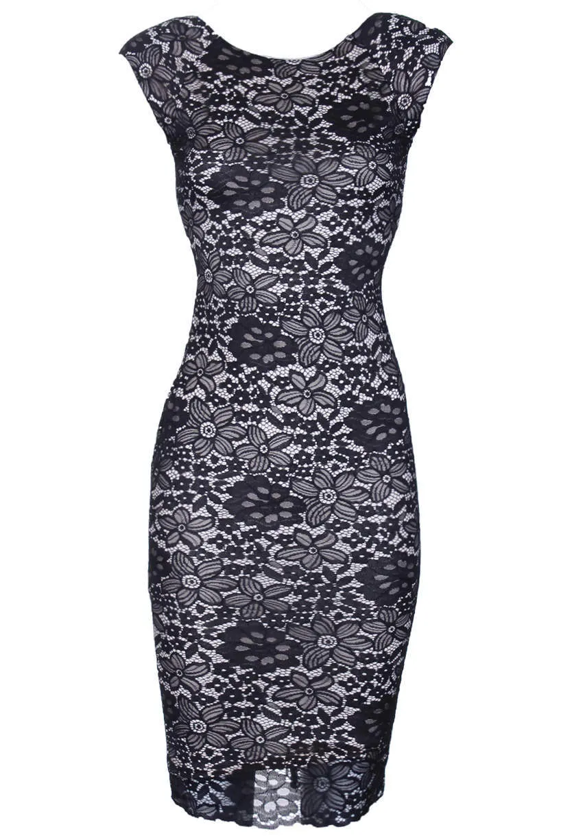 Lace Black/Nude Midi Dress sold by AX Paris product image thumbnail 4