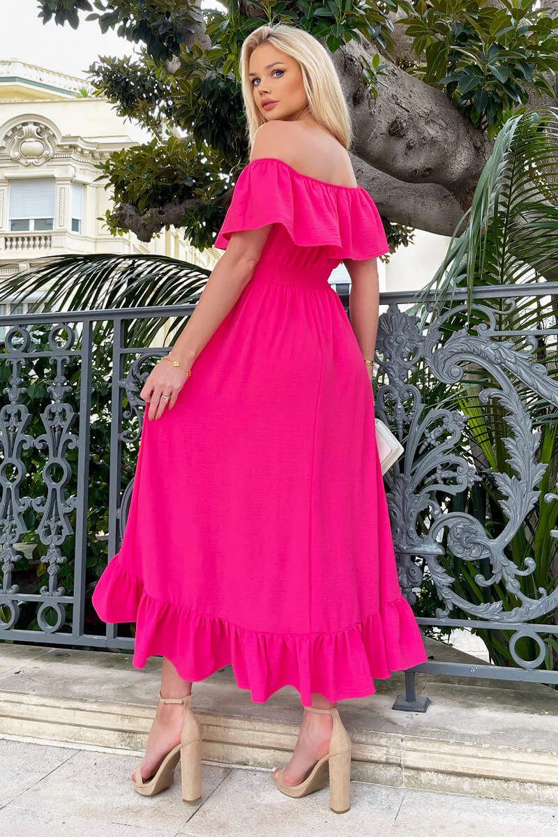 Hot Pink Bardot Style Midi Dress sold by AX Paris product image thumbnail 4