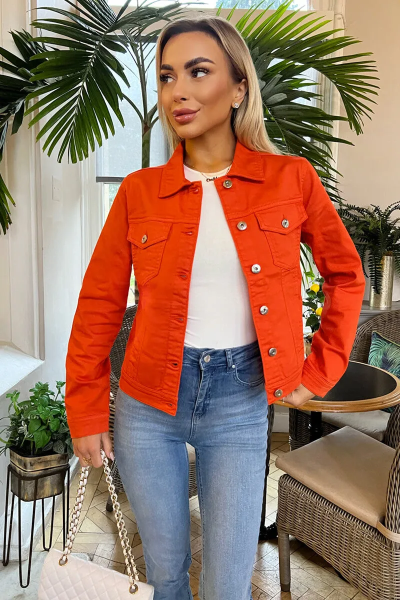 Orange Lightweight Denim Jacket sold by AX Paris
