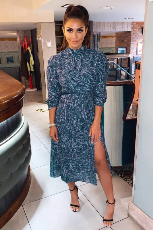 Teal Printed Sheered Cuff Midi Dress sold by AX Paris