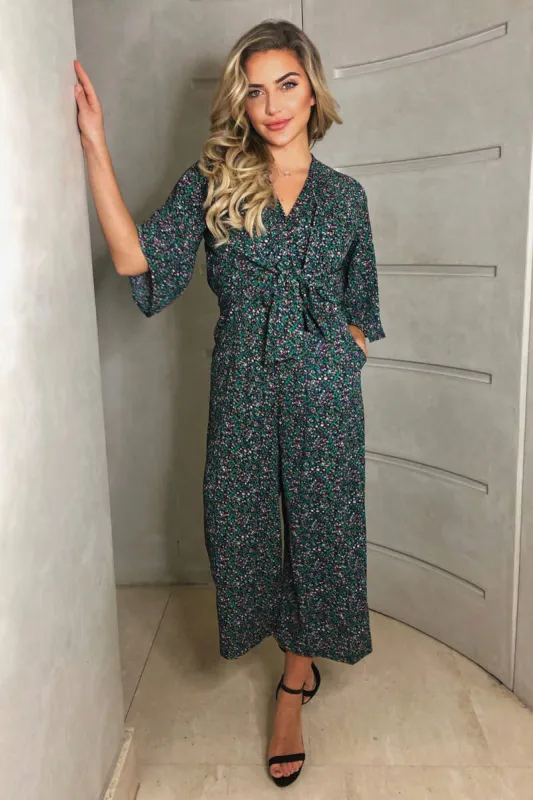 Multi Floral Ditsy Print Tie Front Jumpsuit sold by AX Paris