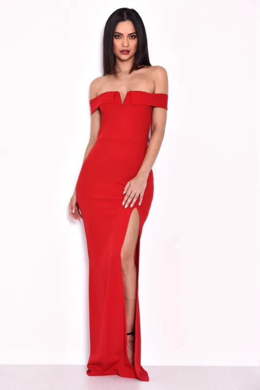 Red Off The Shoulder Maxi Dress sold by AX Paris
