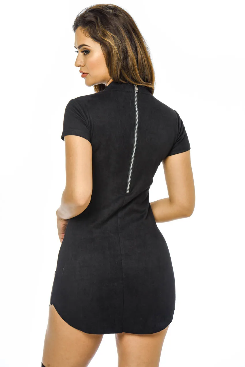 Black Faux Suede Mini Dress with High Neck sold by AX Paris product image thumbnail 3