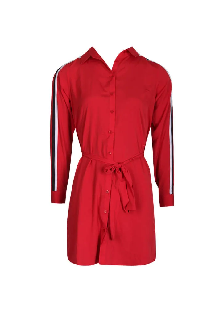 Red Shirt Dress With Stripe Detail And Tie Waist sold by AX Paris product image thumbnail 4