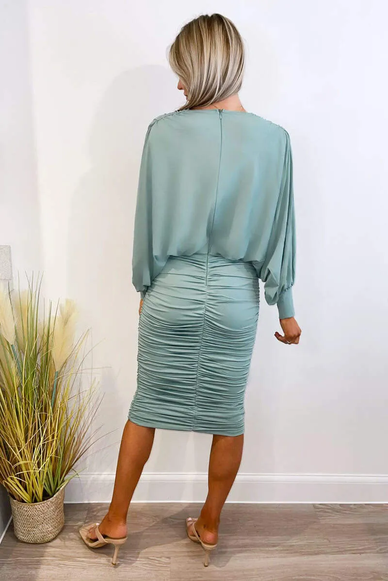 Duck Egg Ruched Back Wide Sleeve Midi Dress sold by AX Paris product image thumbnail 3