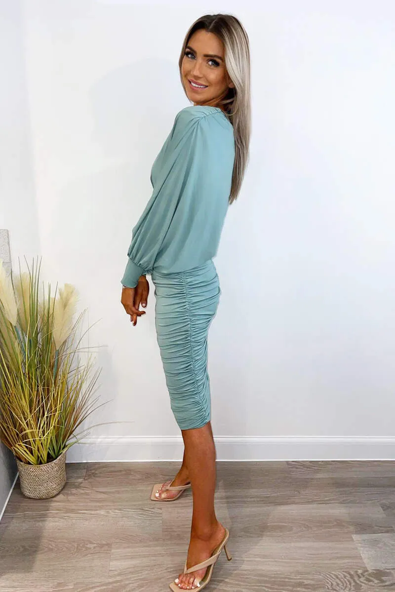 Duck Egg Ruched Back Wide Sleeve Midi Dress sold by AX Paris product image thumbnail 2