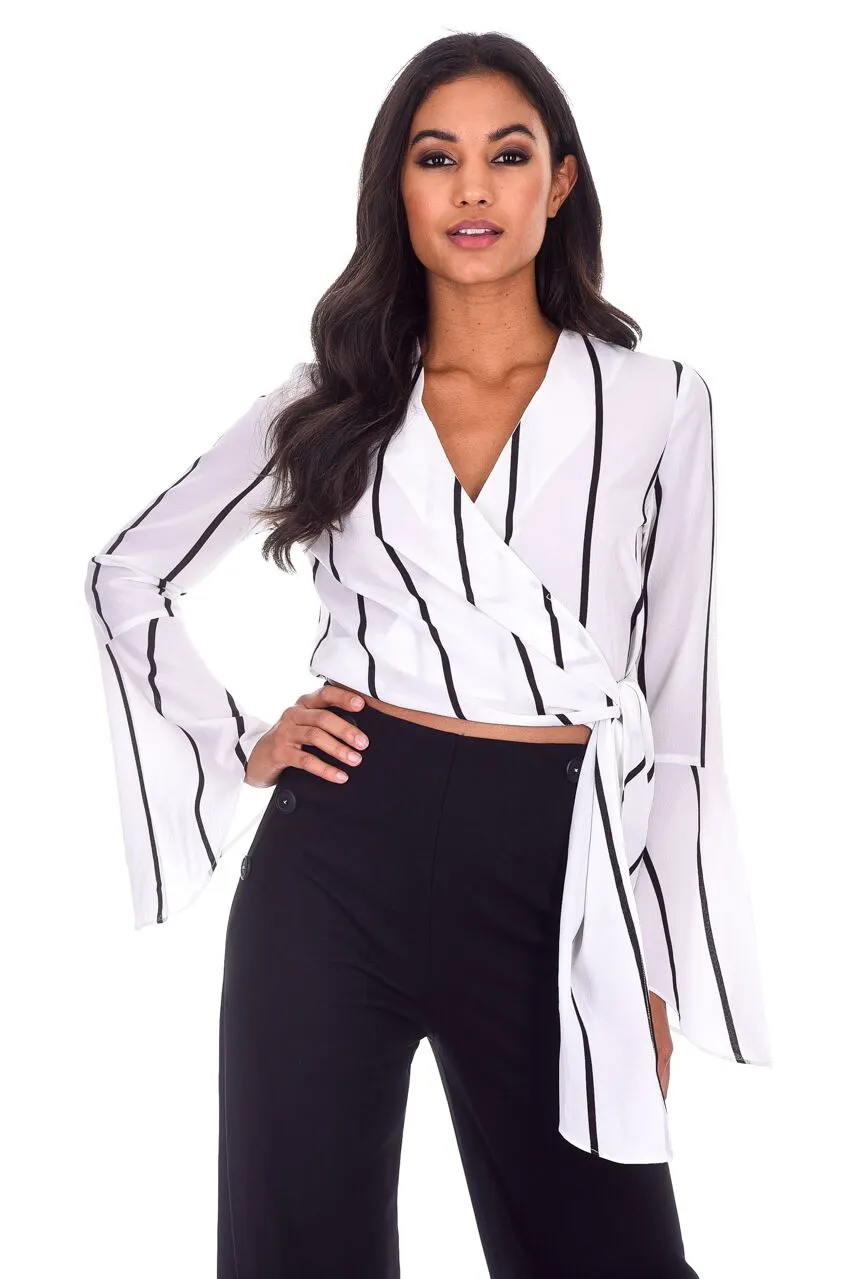 Cream Striped Tie Top sold by AX Paris