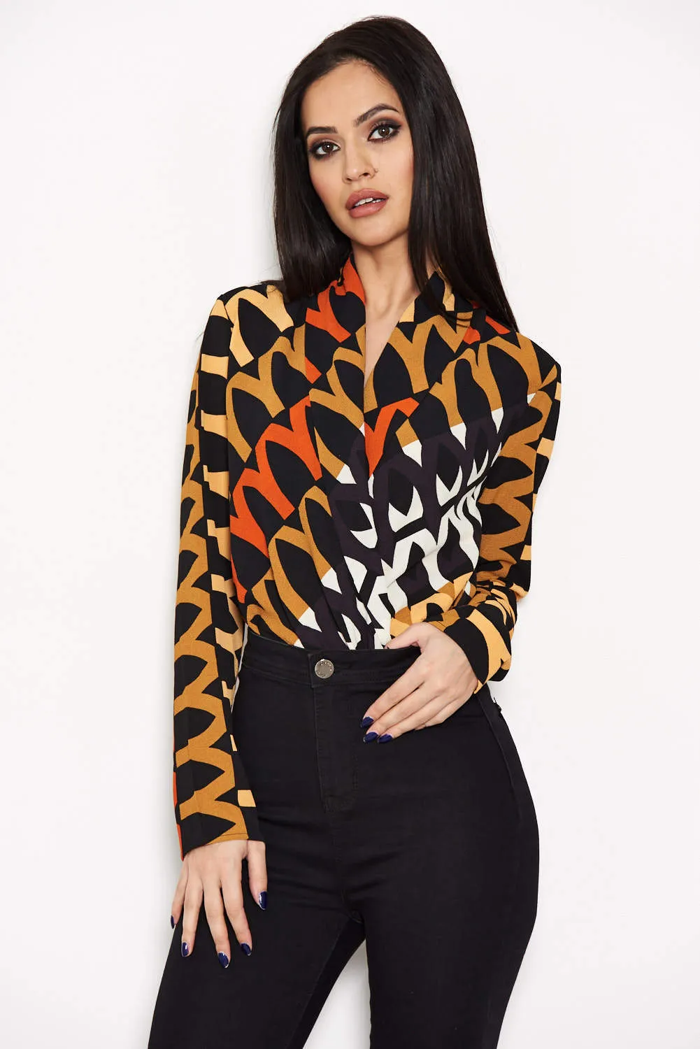Orange Printed Wrap Bodysuit sold by AX Paris product image thumbnail 4