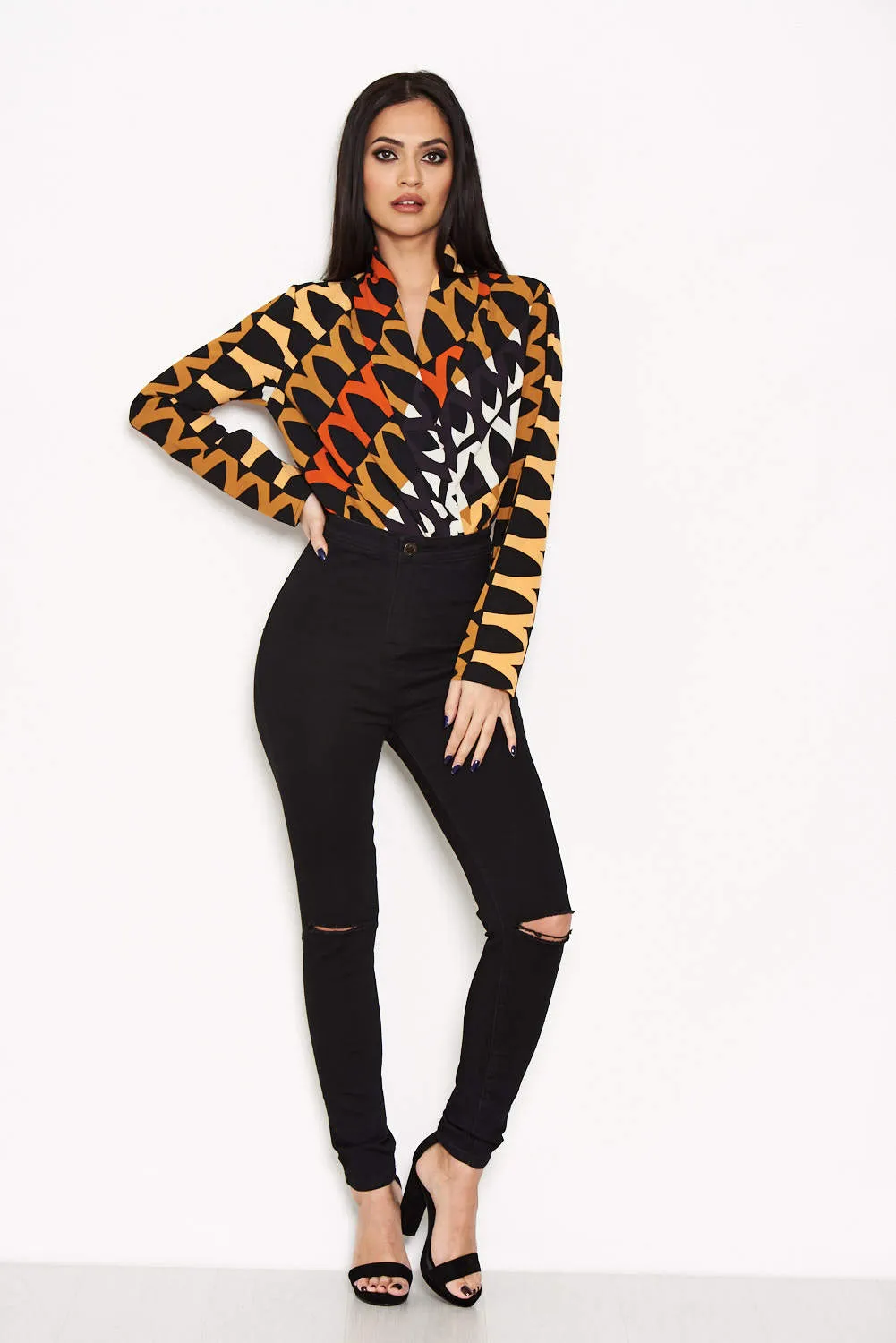 Orange Printed Wrap Bodysuit sold by AX Paris product image thumbnail 2